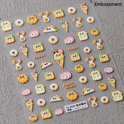 Chic Cute Cheese Ice Cream Pudding Bowknot Strawberry Muffin Stars Cake Embossed Heart Adhesive Nail Art Sticker Manicure Decals (ONLINE ORDER ONLY)