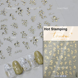 Gold Hot Stamping Flowers Leaves 3D 5D Pearl Bead Delicate Self Adhesive Nail Art Decorations Stickers Manicure Decals Wholesale (Online Order Only)