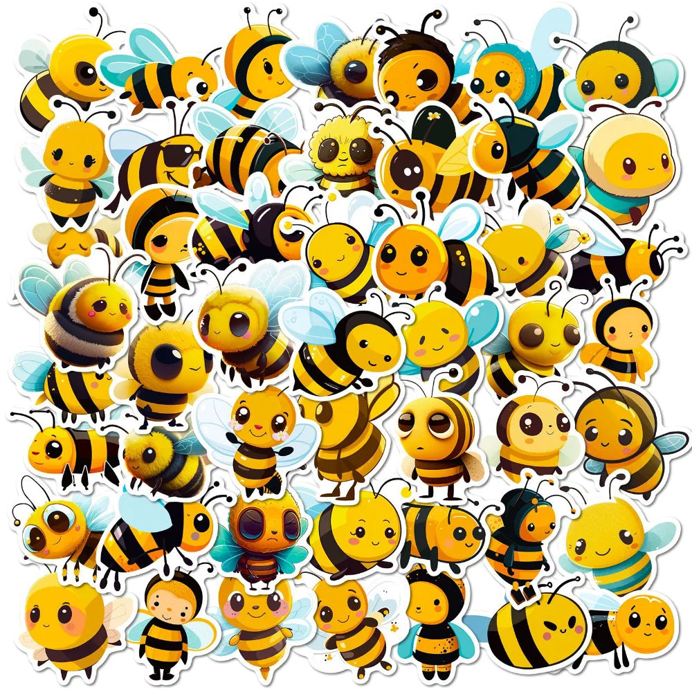 50PCS Cartoon Bee Honey Stickers DIY Laptop Guitar Luggage Fridge Waterproof Graffiti Sticker Decal Kids Classic Toys (Online Order Only)
