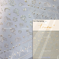 Gold Stamped Silver Totems Geometric Patterns Figure 5D Self Adhesive Nail Art Stickers Stars Bohemia Manicure Decals Wholesale (Online Order Only)