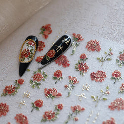 Retro Chinese Characters Charming Rich Peony Delicate Rose Flowers Soft Relief Adhesive Nail Art Stickers Chic Manicure Decals (ONLINE ORDER ONLY)