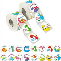 100-500pcs Cute Dinosaur Pattern Reward Encouragement Sticker Roll for Kids Motivational Stickers with Cute Animals for Students (ONLINE ORDER ONLY)