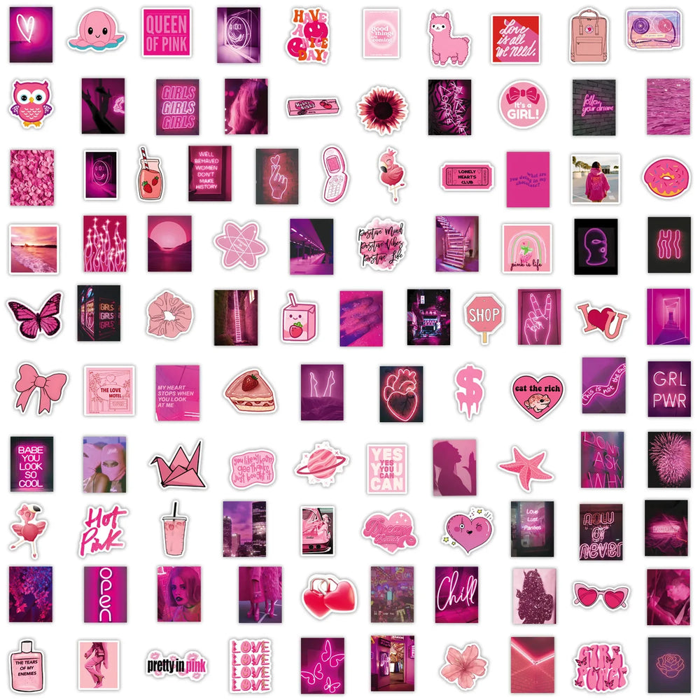 10/30/50/100PCS Cute Pink Stickers Graffiti Cartoon Decals Waterproof DIY Toys Motorcycle Phone Suitcase Guitar Fridge Toys Gift (ONLINE ORDER ONLY)
