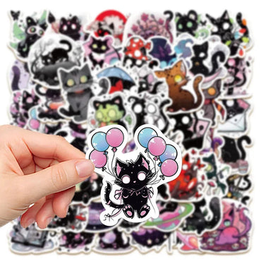 10/30/50pcs Cool Gothic Horror Cat Cartoon Graffiti Stickers Aesthetic Decals Laptop Suitcase Bike Decoration Waterproof Sticker (ONLINE ORDER ONLY)