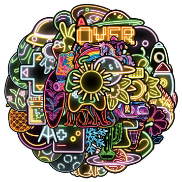 10/30/50PCS Cartoon Neon Sticker Graffiti Mobile Phone Luggage Helmet Water Cup Guitar DIY Wall Sticker Toy Decoration Wholesale (ONLINE ORDER ONLY)