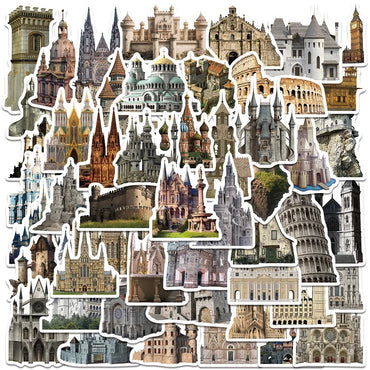 10/50PCS Retro Medieval European Castle Building Stickers Aesthetic DIY Scrapbooking Luggage Skateboard Laptop Guitar Sticker (Online Order Only)