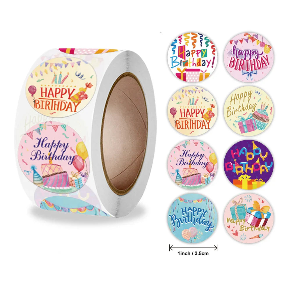 100-500pcs Happy Birthday stickers Gift packaging Sealing Label DIY Party decoration Self-adhestive Handmade Stationery Sticker (ONLINE ORDER ONLY)