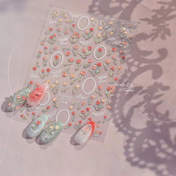 Retro Border Colourful Pink Purple Tulip Flower Bouquet Garden Fragrant 5D Soft Relief Adhesive Nail Art Sticker Manicure Decals (ONLINE ORDER ONLY)