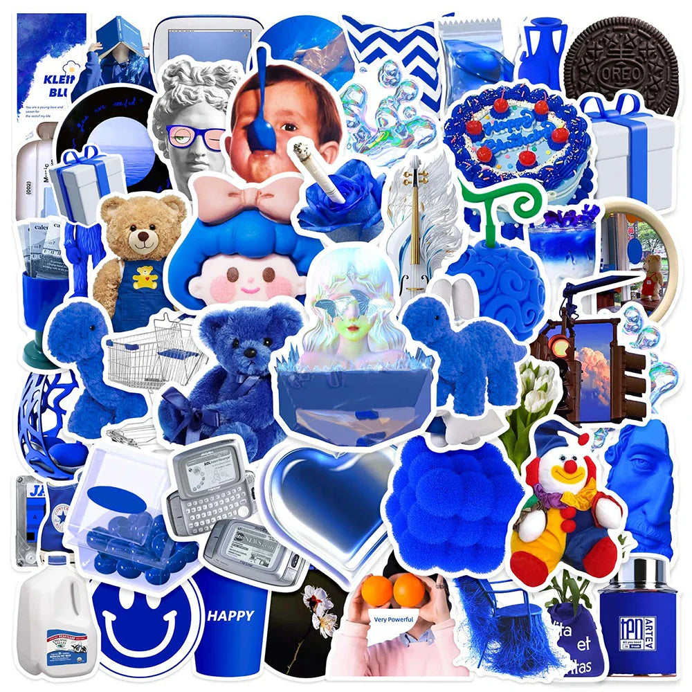 10/30/50PCS Funny Blue Cartoon Ins Style Stickers Toys DIY Notebook Phone Bike Skateboard Suitcase Waterproof Cute Decals Gifts (ONLINE ORDER ONLY)