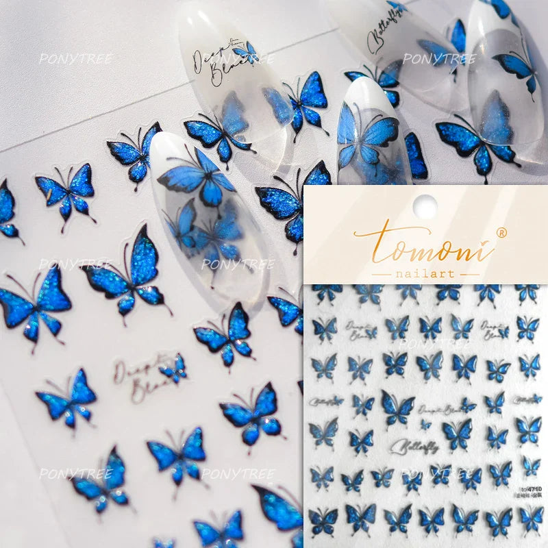 Yellow Butterfly Rose Flower Lace Gradual Wing Charming Romantic Jelly Camellia Self Adhesive Nail Art Stickers Manicure Decals (Online Order Only)