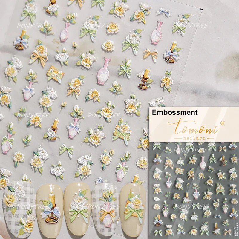 Camellia Tea After Rain Fragrant Flower Paint in Gold White Antique Chinese Characters Adhesive Nail Art Stickers Manicure Decal (ONLINE ORDER ONLY)