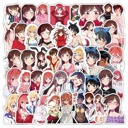 50pcs Rent-a-Girlfriend Decorative Stickers for Laptop, Phone, Car, Scooter, Suitcase, Water Bottle, Stationery, Refrigerator (Online Order Only)