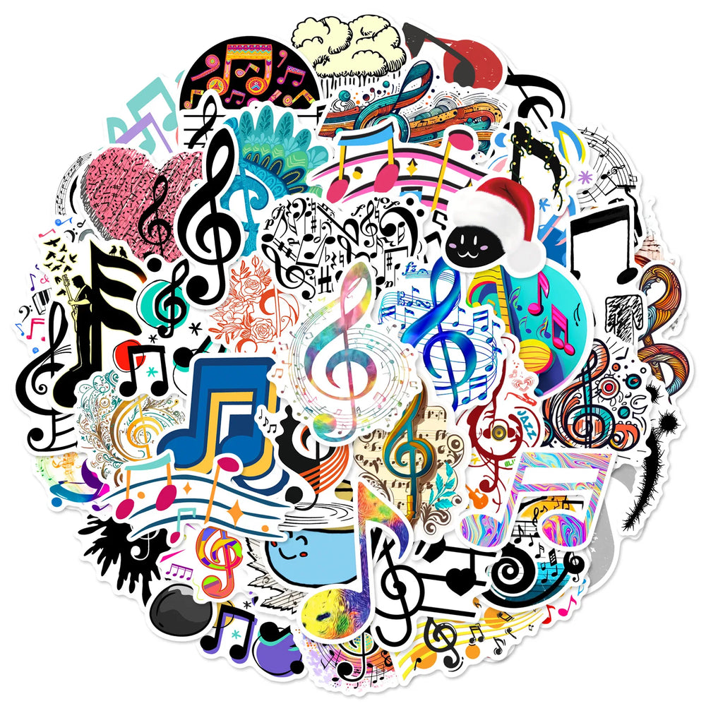 Musical Note Stickers 10/30/60PCS Cartoon Decals for Laptop Guitar Suitcase Skateboard DIY (Online Order Only)