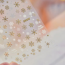 Shiny Snow Delicate Gold Pink Silver White Romantic Winter Self Adhesive Nail Art Stickers Snowflake Rhinestone Manicure Decals (ONLINE ORDER ONLY)
