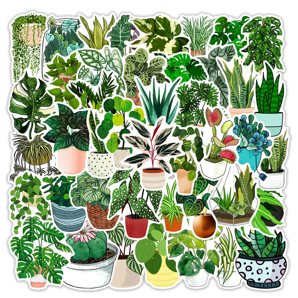 Green Plant Stickers - 10/25/50pcs Waterproof DIY Scrapbooking Decor (Online Order Only)