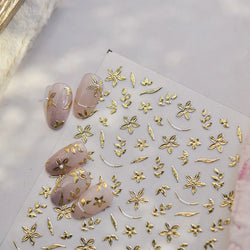 Gold Hot Stamping Flowers Leaves 3D 5D Pearl Bead Delicate Self Adhesive Nail Art Decorations Stickers Manicure Decals Wholesale (Online Order Only)