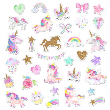 34 Pcs Magical Rainbow Unicorn Sticker Pack for Girls, Colorful Decal Set for Scrapbooking, Journal, Planner, Party Favor Gift (Online Order Only)