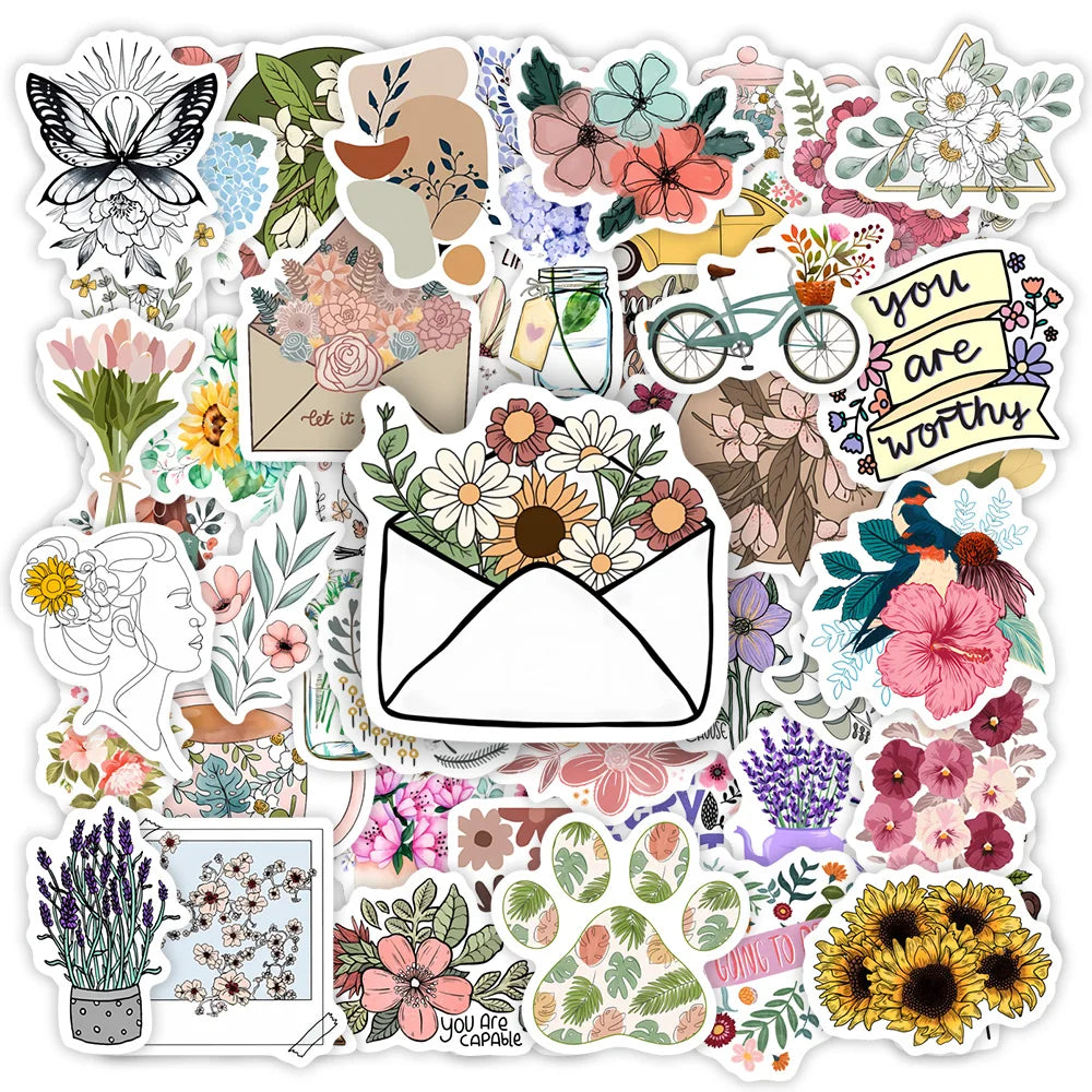 Lovely Floral Pattern Stickers DIY Toy Gift Decorative Graffiti Decal for Phone Luggage Laptop Bottles Scrapbook Waterproof (ONLINE ORDER ONLY)