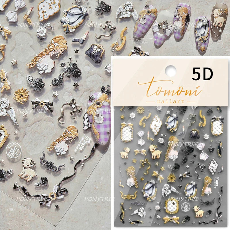 Baroque Angel Archery Wing Butterfly Retro Totem European Border Rose Flower Lace Chic Adhesive Nail Art Sticker Manicure Decals (ONLINE ORDER ONLY)
