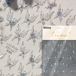 Charming Beautiful Black White Small Butterfly Flower Petal Love Heart Bowknot 5D Self Adhesive Nail Art Sticker Manicure Decals (Online Order Only)