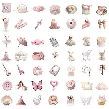 10/30/50PCS Kawaii Pink Ballet PVC Sticker Aesthetic Korean Stationery Decoration Scrapbooking School Supplies for Kids (ONLINE ORDER ONLY)