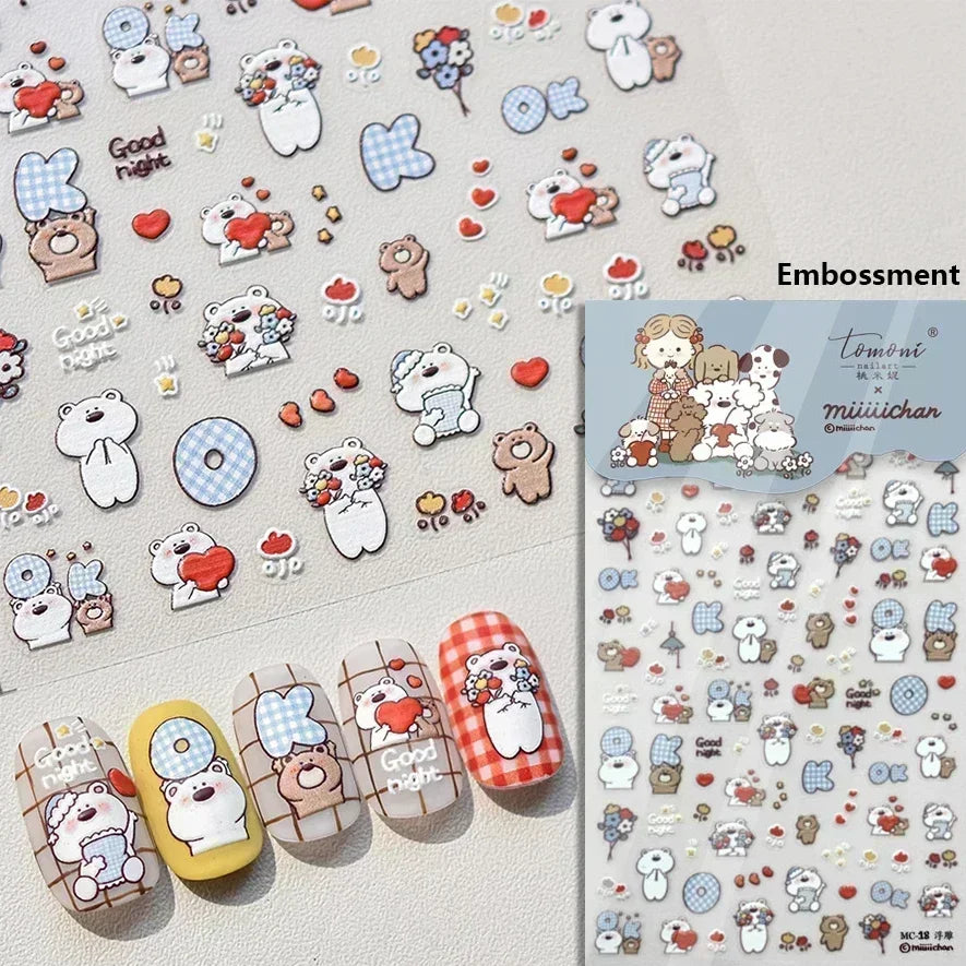 Lovely Dog Puppy Dream Heart Flower Star Pizza Food Sugar Skewers Strawberry Desserts Adhesive Nail Art Stickers Manicure Decals (Online Order Only)