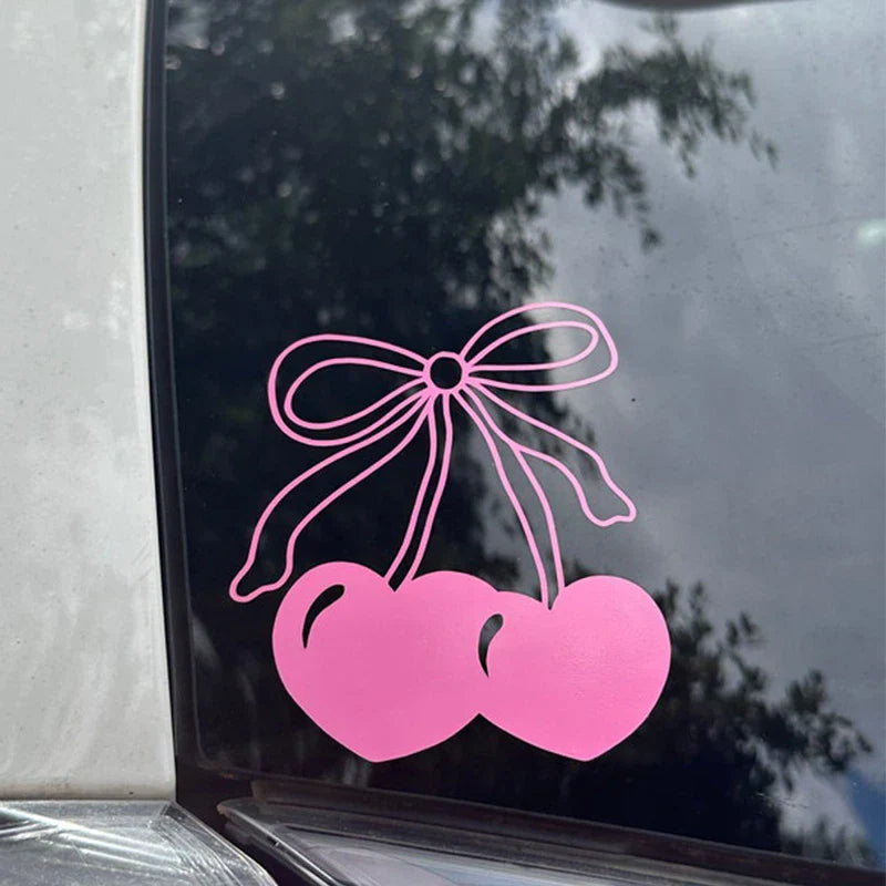 Cute Girly Cherry Bow For Car Stickers Decoration Bumper laptop Sticker Rear Window Fashion Stickers Plant Sport PVC Vinyl Decal (ONLINE ORDER ONLY)