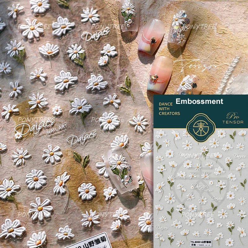 Colourful Daisy Cosmos Hot Stamping Petal Delicate and Pretty Plant Self Adhesive Nail Art Decoration Stickers Manicure Decals (ONLINE ORDER ONLY)