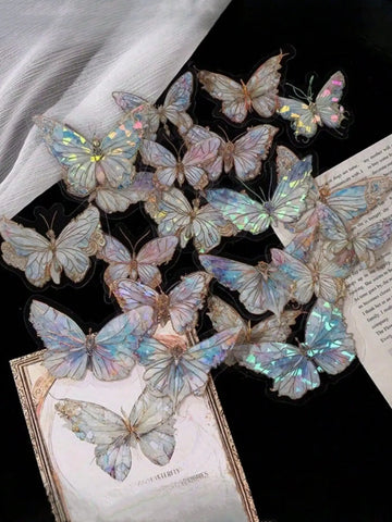 1 pack/20 pieces pink crystal butterfly three-dimensional butterfly handbook DIY decorative sticker garbage diary (ONLINE ORDER ONLY)