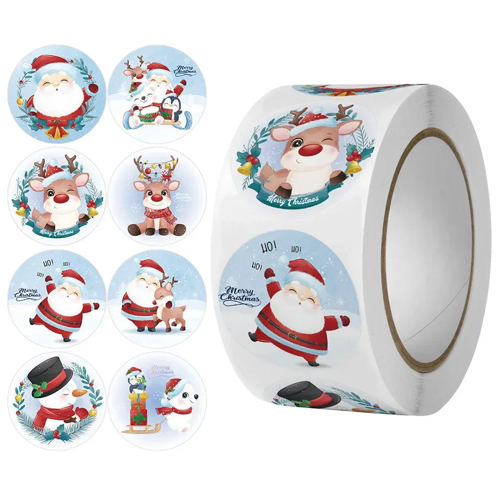 Cartoon Merry Christmas Stickers Holiday Decor Wedding Party Envelope Bottle Seal Labels 100-500 Pcs (ONLINE ORDER ONLY)