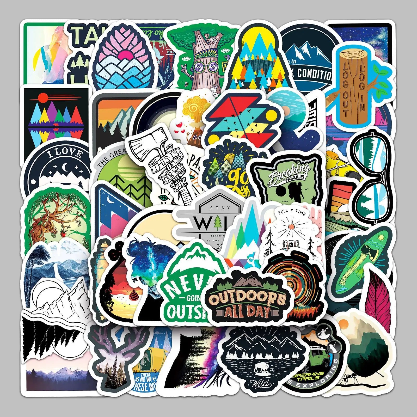 52pcs Cartoon Outdoor Travel Graffiti Stickers for Helmet, Desktop, Wall Decoration, DIY (ONLINE ORDER ONLY)