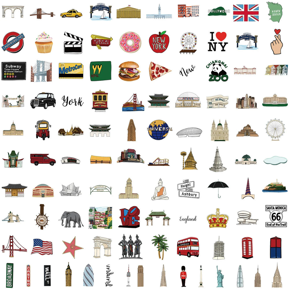 10/30/50/100PCS World Famous Building Stickers Aesthetic Travel Landmark Decals DIY Notebook Suitcase Bike Phone Luggage Sticker (ONLINE ORDER ONLY)