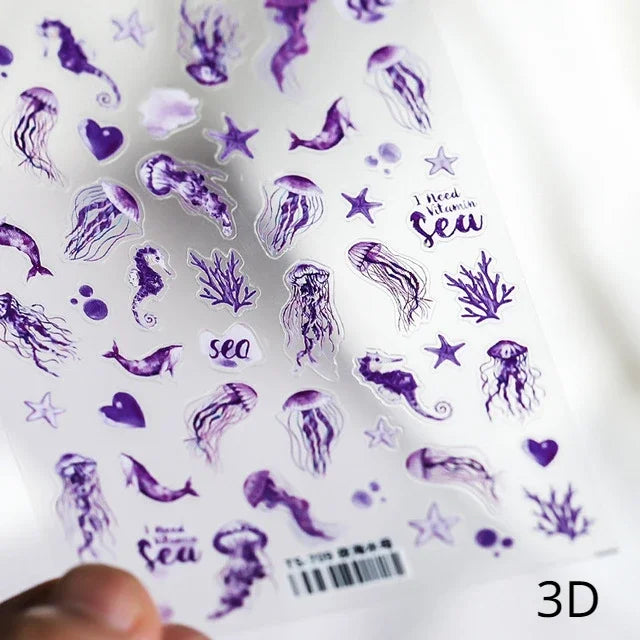 Chinese Black Red Lucky Carp Fish 3D Self Adhesive Nail Art Stickers 5D Soft Relief Nail Phone Decals Goldfish Beach Sea Summer (ONLINE ORDER ONLY)