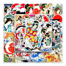 Ukiyo-e Wave Art Stickers: 10/30/50pcs for Notebook, Suitcase, Phone, Skateboard, Laptop, Bike (Online Order Only)