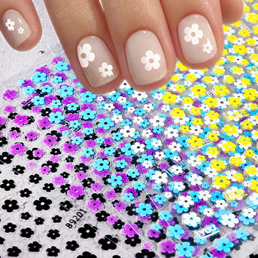 3D Five Petals Florals Colorful Flowers Nail Stickers Sweet Flowers Back Glue Manicure Decals Small Fresh Black White Nail Decor (Online Order Only)
