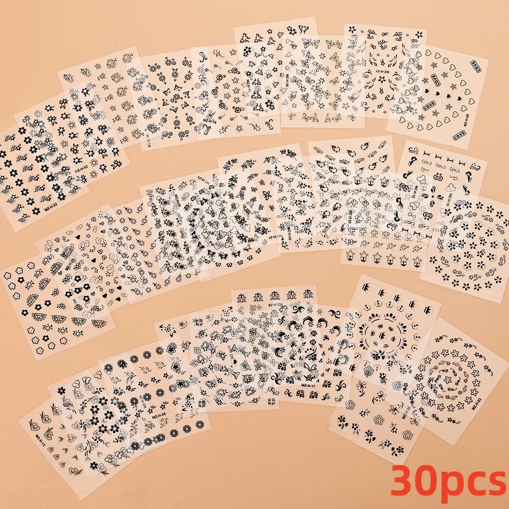 50 Sheets! 3D Flower Nail Art Stickers Decals NOT Repeat Black/White/Colorful Self Adhesive Nail Sticker Decals Random Pattern * (ONLINE ORDER ONLY)
