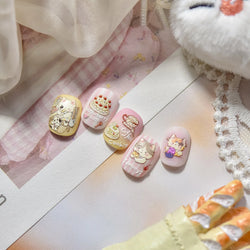Cute Cat Cherry Sweet Cake Dog Butter Cookie Coffee Strawberry Jam Ice Cream Adhesive Nail Art Decoration Sticker Manicure Decal (Online Order Only)