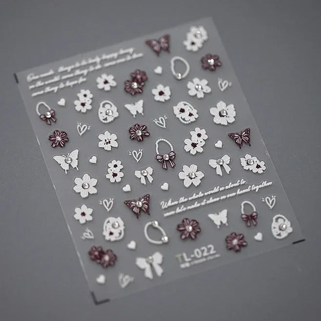 Butterfly Rose Laser Jelly Hot Stamping Lace Letter Flower Love Heart Bowknot 5D Self Adhesive Nail Art Stickers Manicure Decals (ONLINE ORDER ONLY)