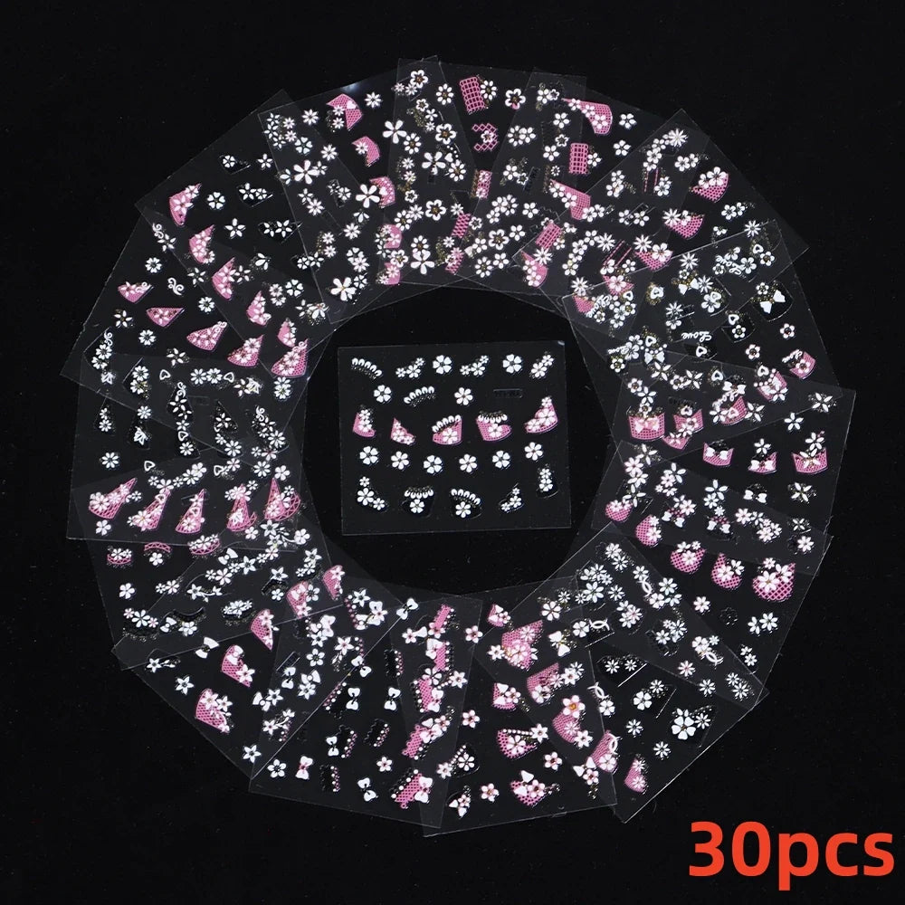 30pcs Black Flowers Nail Art Stickers 3D Self Adhesive Daisy Floral Nail Tips Design Decals Manicure Supplies For Women & Girls* (ONLINE ORDER ONLY)