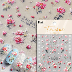Retro Chinese Characters Charming Rich Peony Delicate Rose Flowers Soft Relief Adhesive Nail Art Stickers Chic Manicure Decals (ONLINE ORDER ONLY)