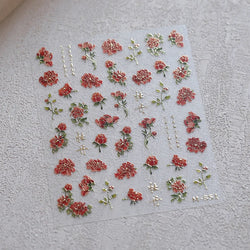 Retro Chinese Characters Charming Rich Peony Delicate Rose Flowers Soft Relief Adhesive Nail Art Stickers Chic Manicure Decals (ONLINE ORDER ONLY)