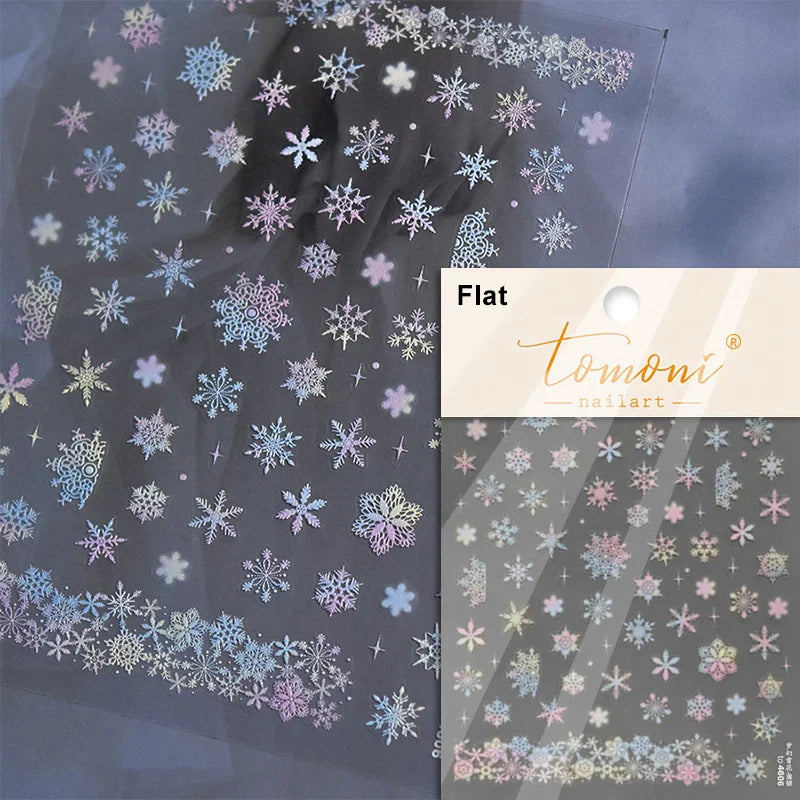 Winter Dreamy Hot Stamping Romantic White Pink Snowflakes Hexagon 3D Self Adhesive Nail Art Stickers Christmas Manicure Decals (ONLINE ORDER ONLY)