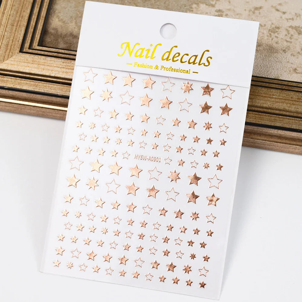 1PCS Sliver Stars Nails Stickers 3D Bronzing Laser White Cross Starlight Glossychic Y2K Stylish Adhesive Manicure Decorations *# (Online Order Only)