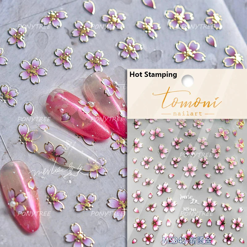 Romantic Pink Peach Blossom Tower Circular Fan Hollowed Window Tassel Pendant Antique Tree Chic Nail Art Stickers Manicure Decal (ONLINE ORDER ONLY)