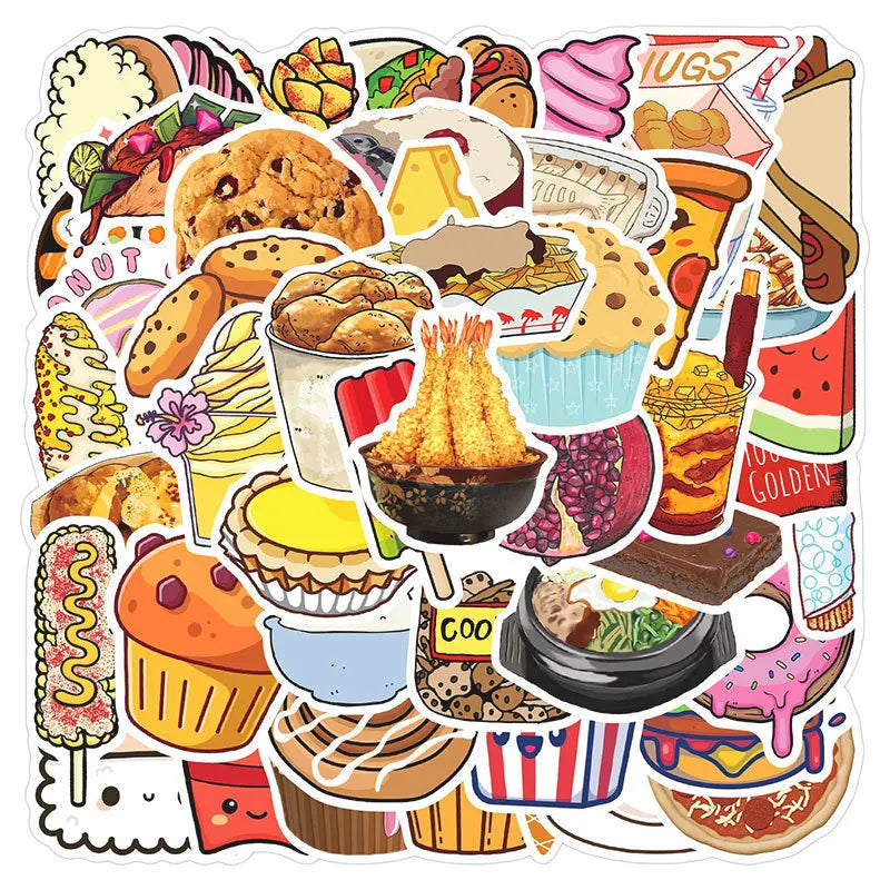 50pcs Cute Food Cartoon Stickers for Helmet, Desktop, Wall Decoration (ONLINE ORDER ONLY)