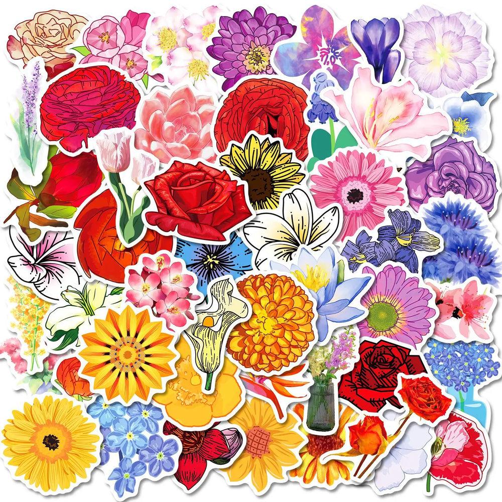 50Pcs Red Flower Graffiti Stickers for Helmet, Wall, Desktop Decoration (Online Order Only)