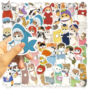 10/50PCS Cute Funny Shark Hooded Fun Cat Stickers Decal Decoration Fridge Suitcase Scrapbooking Laptop Phone Stationery Toy Gift (ONLINE ORDER ONLY)