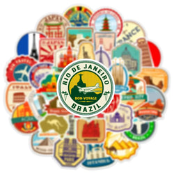 10/25/50pcs Retro World Travel Landmark Suitcase Stamps Sticker Packs (ONLINE ORDER ONLY)