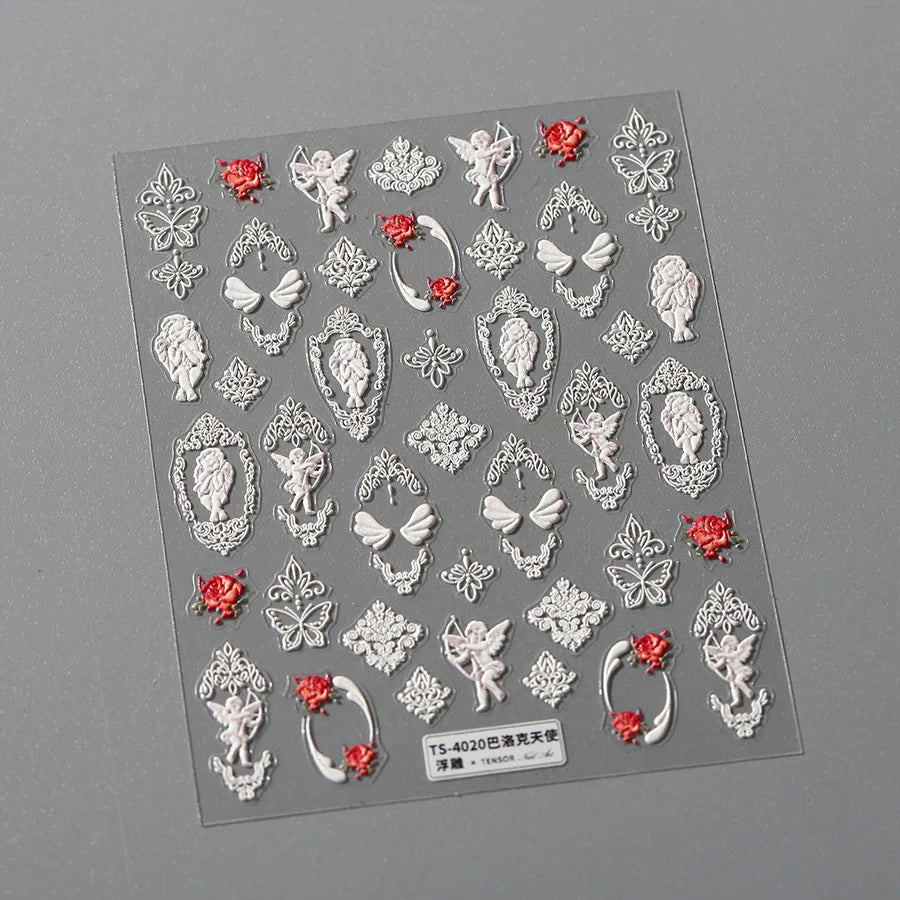 Baroque Angel Archery Wing Butterfly Retro Totem European Border Rose Flower Lace Chic Adhesive Nail Art Sticker Manicure Decals (ONLINE ORDER ONLY)