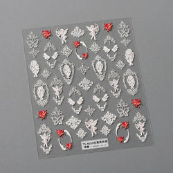Baroque Angel Archery Wing Butterfly Retro Totem European Border Rose Flower Lace Chic Adhesive Nail Art Sticker Manicure Decals (ONLINE ORDER ONLY)
